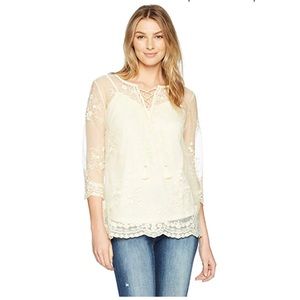 Vintage America Blues Embroidered Lace Blouse